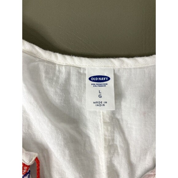 Old Navy Dress Women Size Large White Red Blue Patriotic Linen Blend Sleeveless - Picture 5 of 6